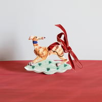 Image 1 of Hanging Whippet Ornament - Brindle with red bow