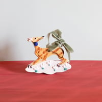 Image 1 of Hanging Whippet Ornament - Tan Brindle with patterened base