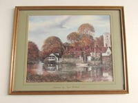 Image 1 of Vintage River Medway Aylesford Kent in Autumn by Nigel Hallard, Signed Ltd Edition, Framed 