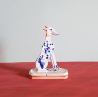 Image 2 of Miniature Whippet Ornament - Cobalt splatter with pink collar