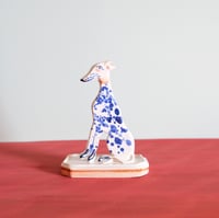 Image 1 of Miniature Whippet Ornament - Cobalt splatter with pink collar