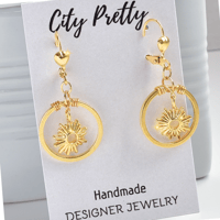 Image 2 of Gold Starburst Hoop Earrings