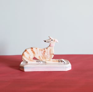 Image of Miniature Whippet Ornament - Light Brindle with pink collar