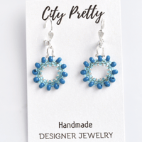 Image 2 of Blue Beaded Mini Hoop Earrings