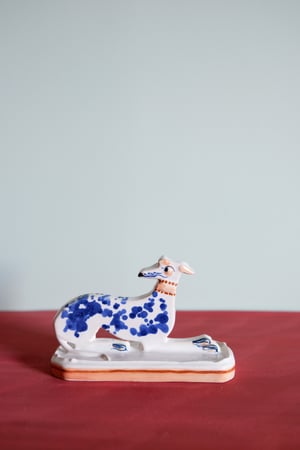 Image of Miniature Whippet Ornament - Cobalt with pink and yellow collar