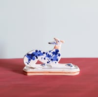 Image 1 of Miniature Whippet Ornament - cobalt with plain pink collar