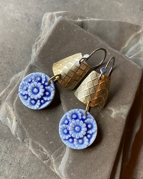 Image of Perfect Posies - Sterling, Brass & Porcelain Earrings