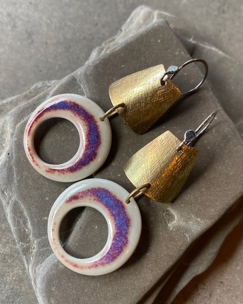 Image of Acid Purple - Sterling, Brass & Porcelain Earrings