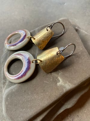 Image of Acid Purple - Sterling, Brass & Porcelain Earrings