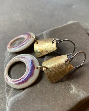 Image of Acid Purple - Sterling, Brass & Porcelain Earrings