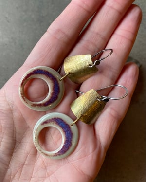 Image of Acid Purple - Sterling, Brass & Porcelain Earrings