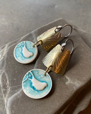 Image of Sweet Tweets - Sterling, Brass & Porcelain Earrings 