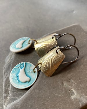 Image of Sweet Tweets - Sterling, Brass & Porcelain Earrings 