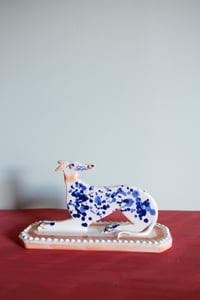 Image 3 of Large Whippet Ornament - cobalt with pink collar