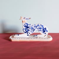 Image 1 of Large Whippet Ornament - cobalt with pink collar