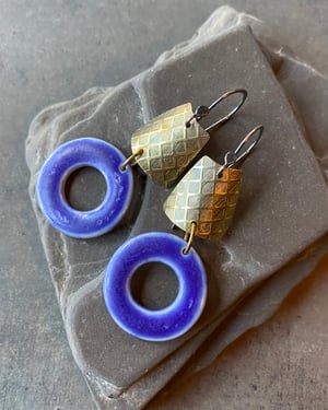 Image of Blue Donut - yum - Sterling, Brass & Porcelain