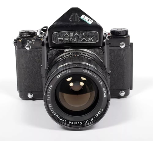 Image of Pentax 6X7 MLU camera with prism and SMC 75mm F4.5 lens #5287