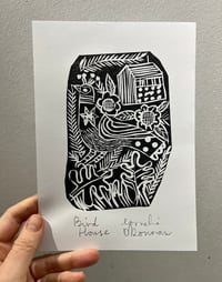 Birdhouse, handmade print 