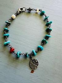 Image 1 of turquoise and sterling silver charm bracelet