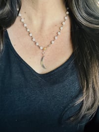 Image 2 of baroque pearl necklace with sapphire herkimer diamond and opal accents