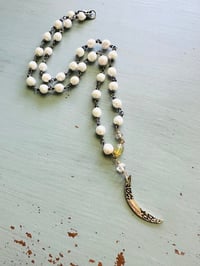 Image 3 of baroque pearl necklace with sapphire herkimer diamond and opal accents