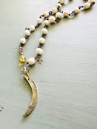 Image 6 of baroque pearl necklace with sapphire herkimer diamond and opal accents