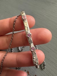 Image 2 of sterling silver and pink sapphire bar necklace