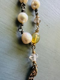 Image 9 of baroque pearl necklace with sapphire herkimer diamond and opal accents