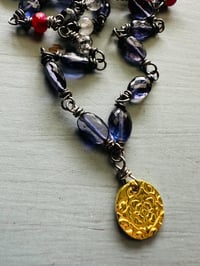 Image 3 of luxe iolite and ruby gemstone necklace with 22k gold pendant