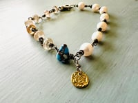 Image 1 of bohemian pearl and imperial topaz 22k gold charm bracelet