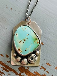 Image 1 of Pilot Mountain turquoise pendant with sterling silver rose and pearl details