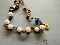 Image 2 of bohemian pearl and imperial topaz 22k gold charm bracelet