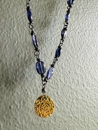 Image 4 of luxe iolite and ruby gemstone necklace with 22k gold pendant