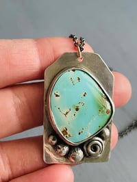 Image 2 of Pilot Mountain turquoise pendant with sterling silver rose and pearl details