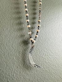 Image 3 of heirloom button pearl necklace with opals and crescent moon pendant