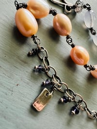 Image 4 of chunky peach pearl and lavender chalcedony sterling silver charm bracelet