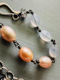 Image 5 of chunky peach pearl and lavender chalcedony sterling silver charm bracelet