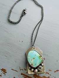 Image 6 of Pilot Mountain turquoise pendant with sterling silver rose and pearl details