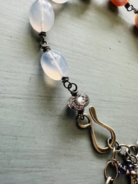 Image 7 of chunky peach pearl and lavender chalcedony sterling silver charm bracelet