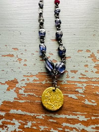 Image 8 of luxe iolite and ruby gemstone necklace with 22k gold pendant