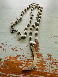 Image 7 of heirloom button pearl necklace with opals and crescent moon pendant