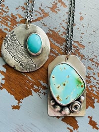 Image 9 of Pilot Mountain turquoise pendant with sterling silver rose and pearl details