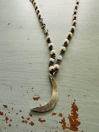 Image 8 of heirloom button pearl necklace with opals and crescent moon pendant