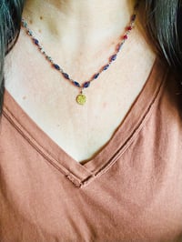 Image 2 of luxe iolite and ruby gemstone necklace with 22k gold pendant