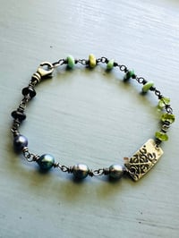 Image 1 of sterling silver New Lander variscite and peacock pearl charm bracelet