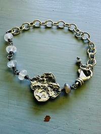 Image 1 of chunky sterling silver medallion bracelet with rainbow moonstone and boulder opal