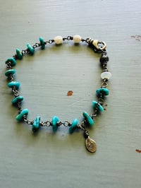 Image 3 of bohemian turquoise and sterling silver charm bracelet