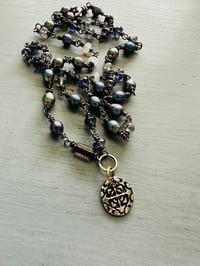 Image 2 of pretty peacock pearl and iolite necklace with sterling silver xo charm