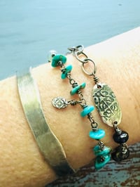 Image 2 of bohemian turquoise and sterling silver charm bracelet