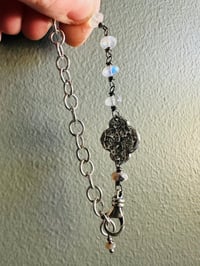 Image 3 of chunky sterling silver medallion bracelet with rainbow moonstone and boulder opal